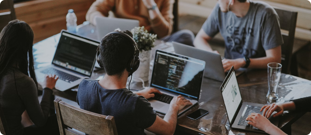 People working at the office with laptops